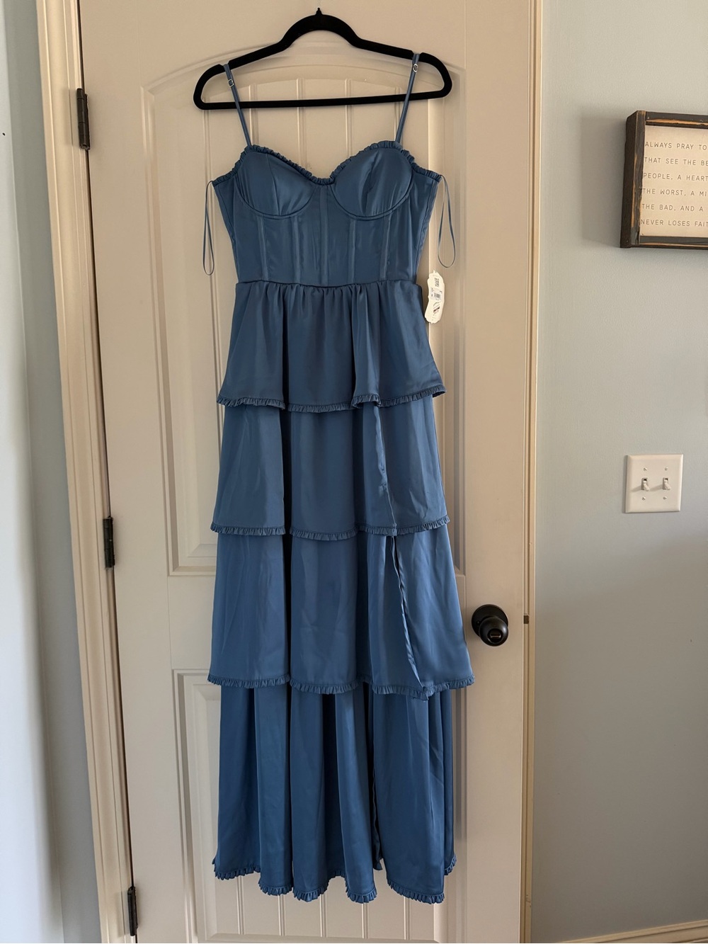 Blue Tiered Maxi Dress with Spaghetti Straps